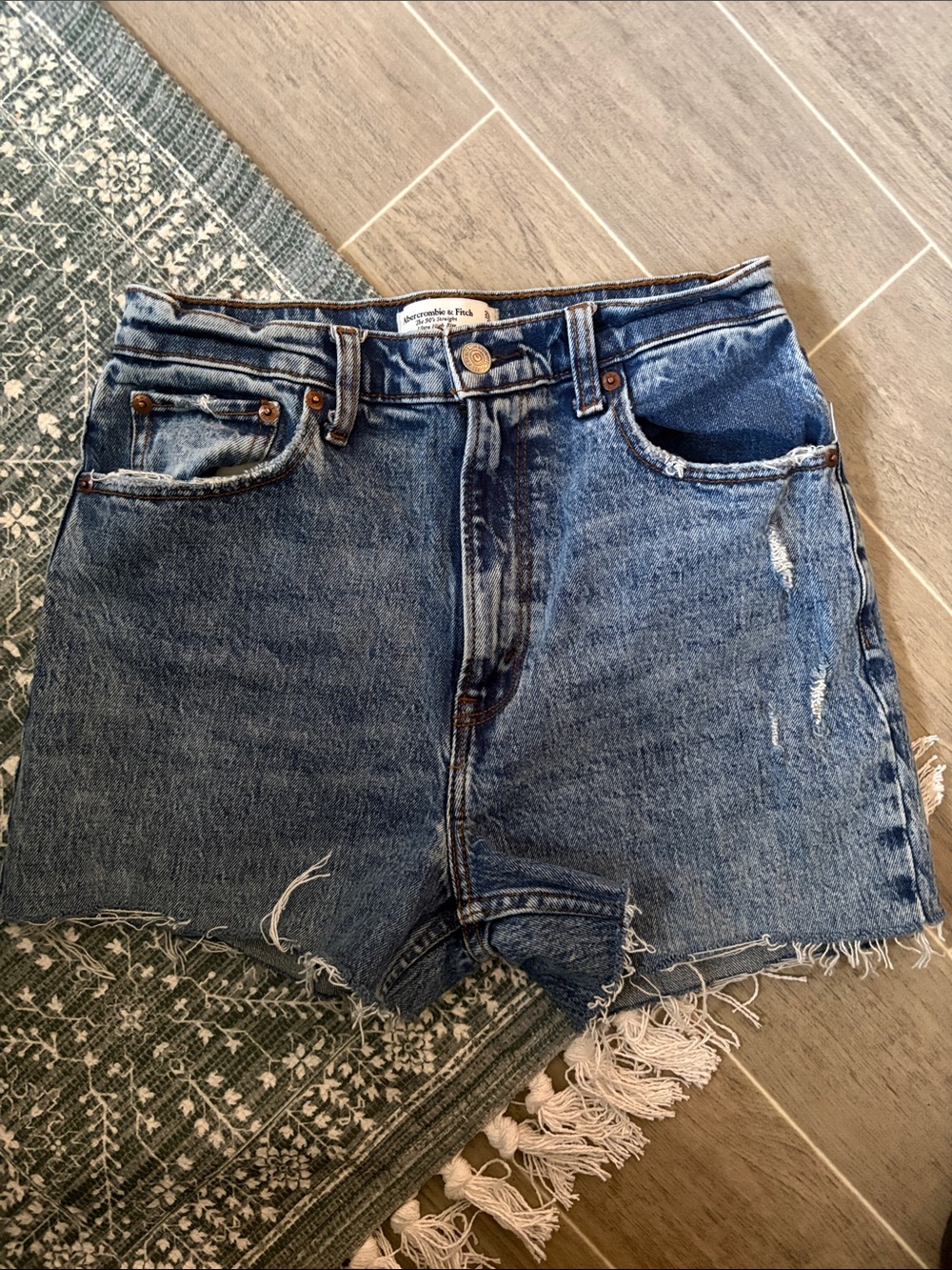 Abercrombie & Fitch Vintage-Inspired Distressed Denim Cutoff Shorts - Blue Wash